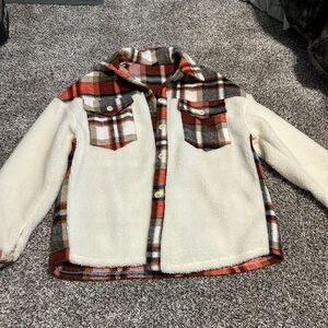 Plaid Sherpa Jacket in Cream and Red